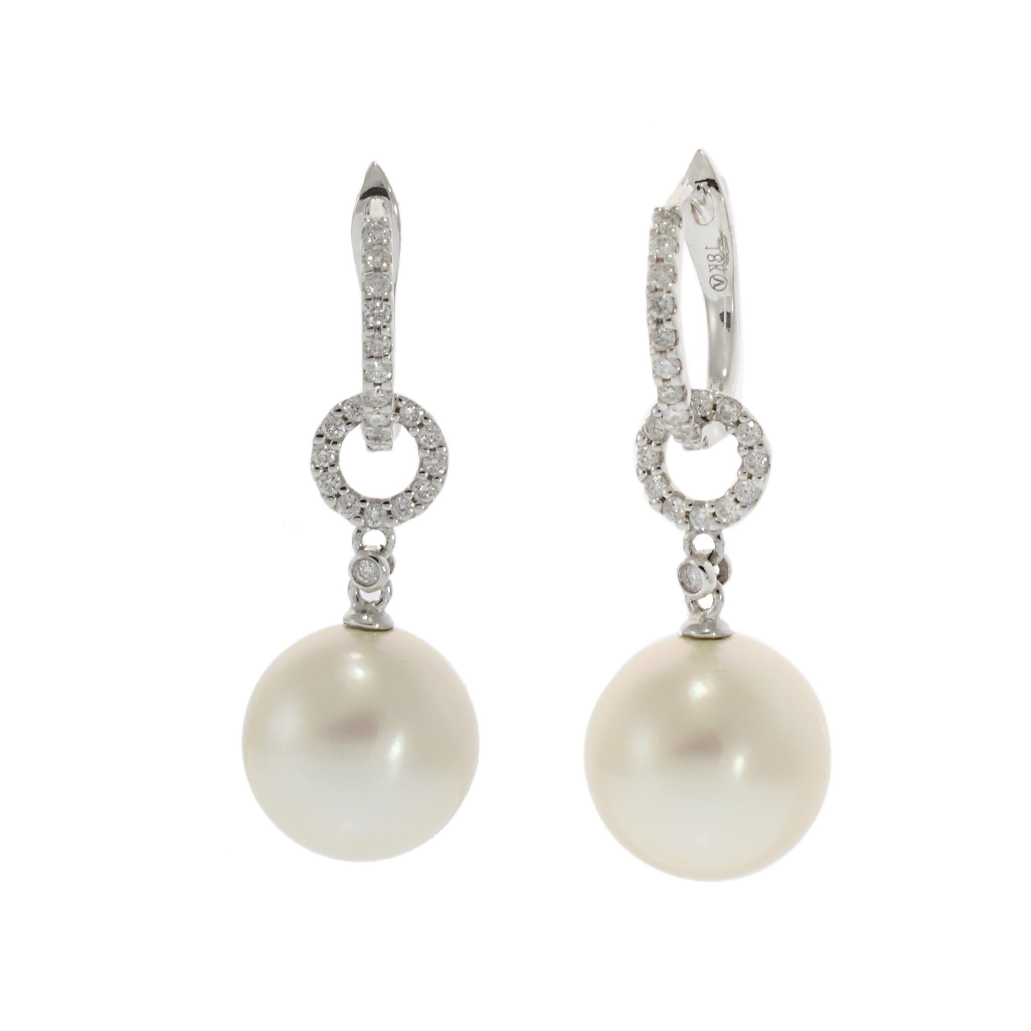 18KT White Gold Diamond and South Sea Pearl Drop Earrings