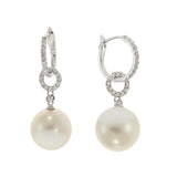 18KT White Gold Diamond and South Sea Pearl Drop Earrings