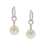 18KT White Gold Diamond and South Sea Pearl Drop Earrings