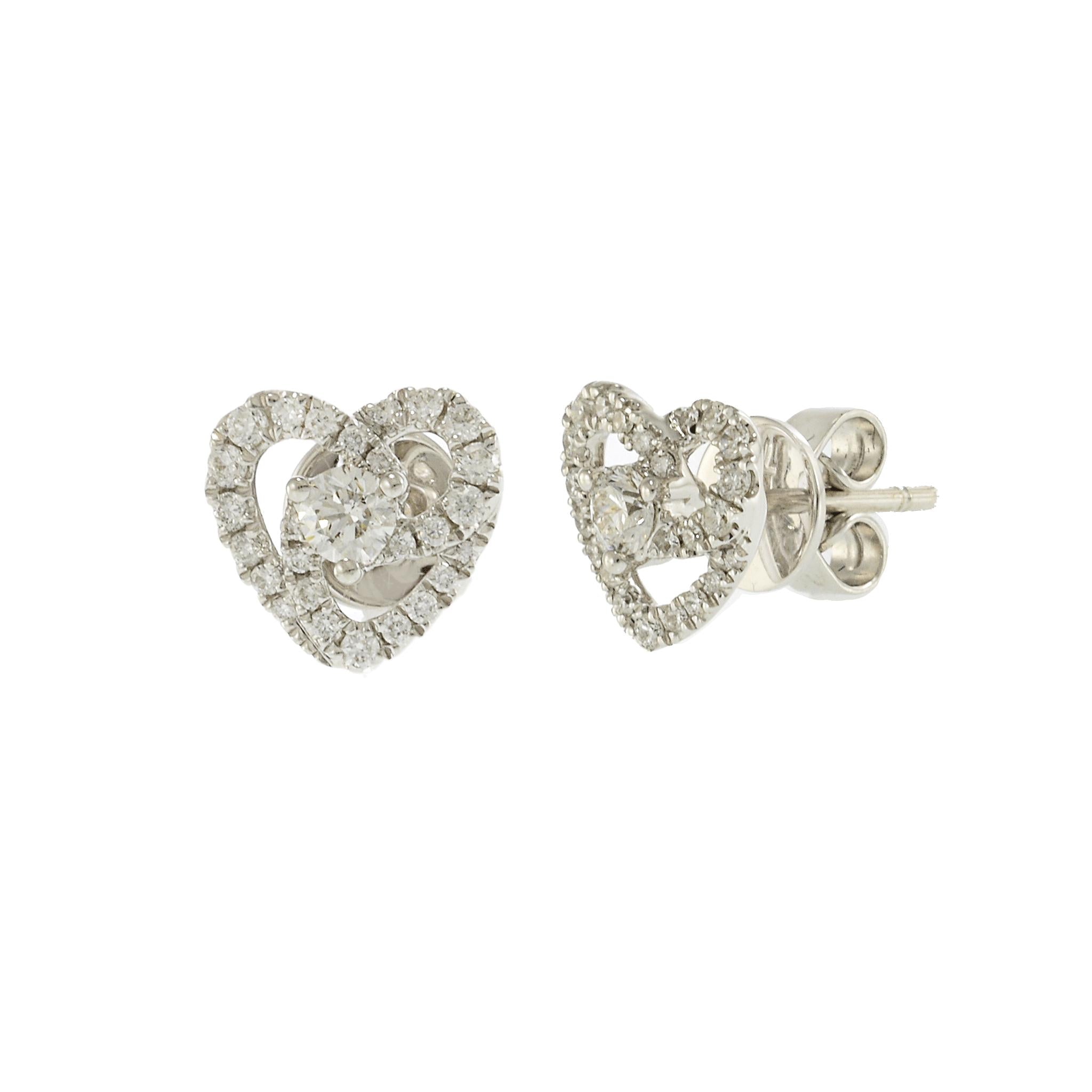 18KT White Gold Heart Shaped Diamond Earrings