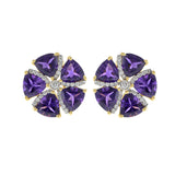 18KT Yellow Gold Amethyst and Diamond Circular Flower Earrrings