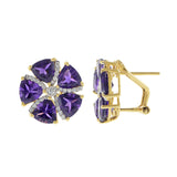 18KT Yellow Gold Amethyst and Diamond Circular Flower Earrrings