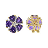 18KT Yellow Gold Amethyst and Diamond Circular Flower Earrrings