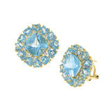 18KT Yellow Gold Blue Topaz and Diamond Square Earrings