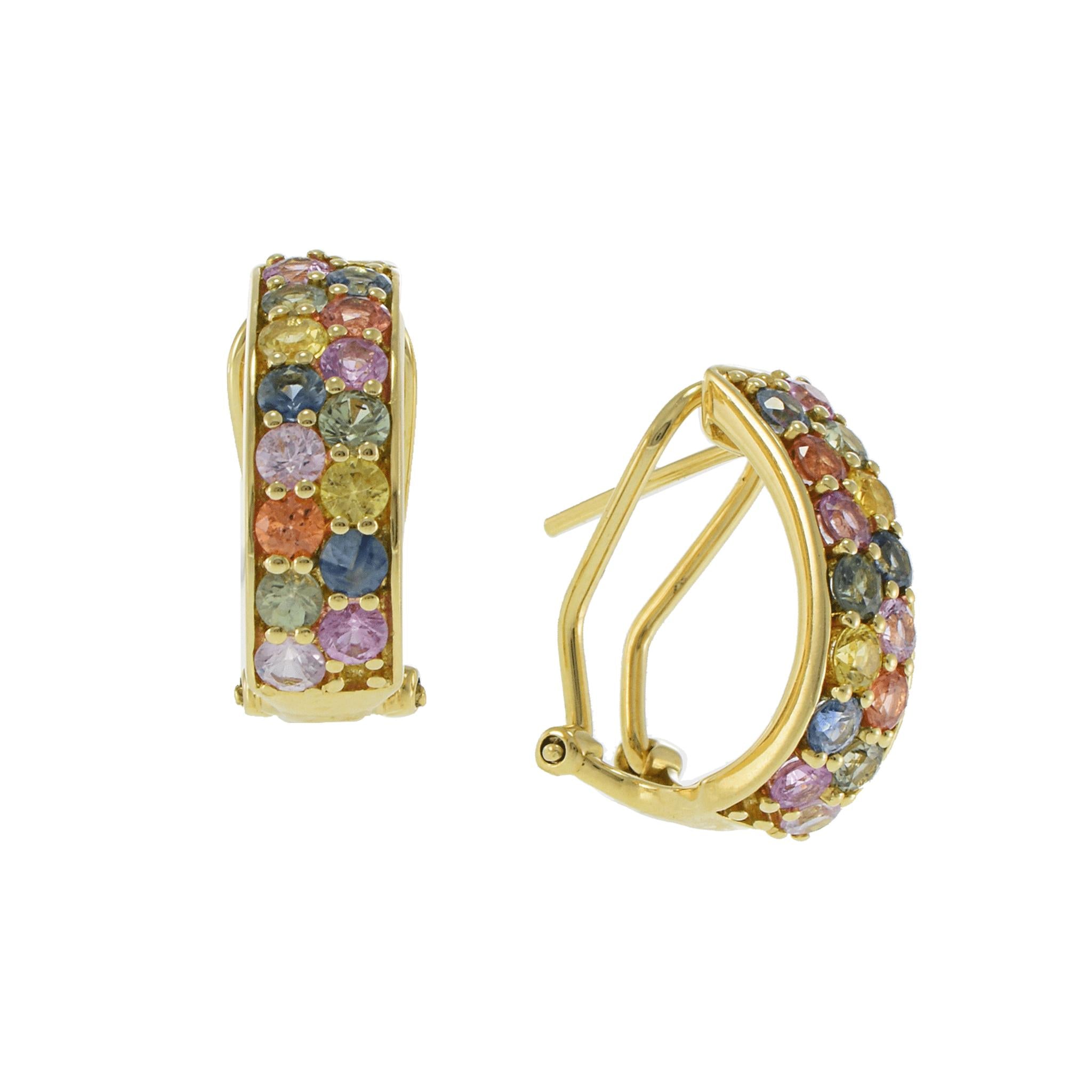 18KT Yellow Gold Multi-Color Sapphire Huggie Earrings