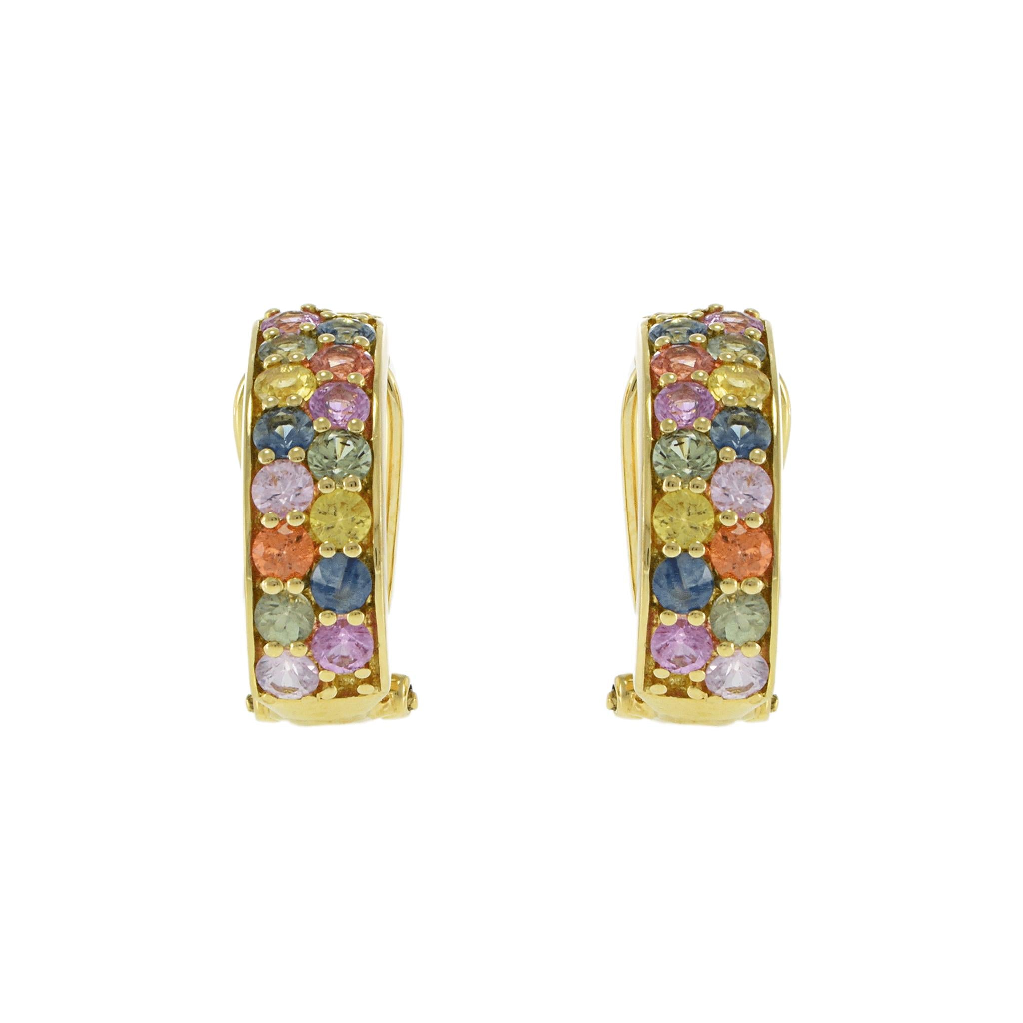 18KT Yellow Gold Multi-Color Sapphire Huggie Earrings