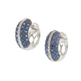 Blue Sapphire and Diamond Pavé Huggie Earrings with 18KT White Gold