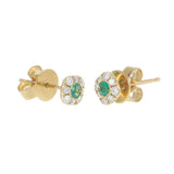 18KT Yellow Gold Emerald and Diamond Halo Cushion Stud Earrings
