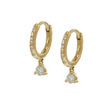 18KT Yellow Gold Diamond Mini Huggie Earrings with Hanging Diamond