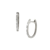 18KT White Gold Diamond Huggie Earrings with Round & Baguette Cuts
