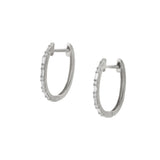 18KT White Gold Diamond Huggie Earrings with Round & Baguette Cuts