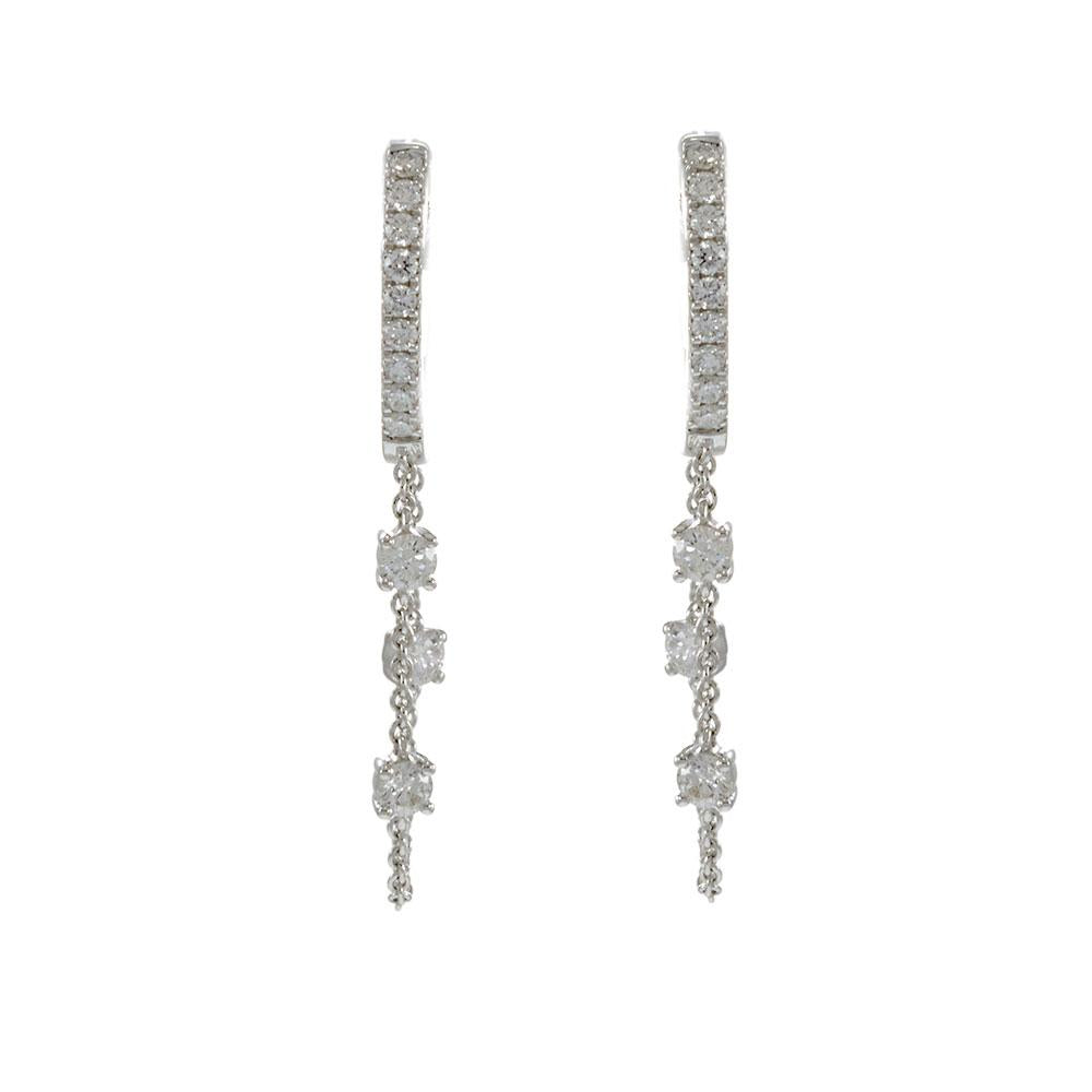 18KT White Gold Diamond Huggie Earrings with Chain Extension