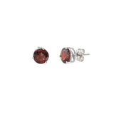 14KT White Gold Round Cut Red Garnet Studs