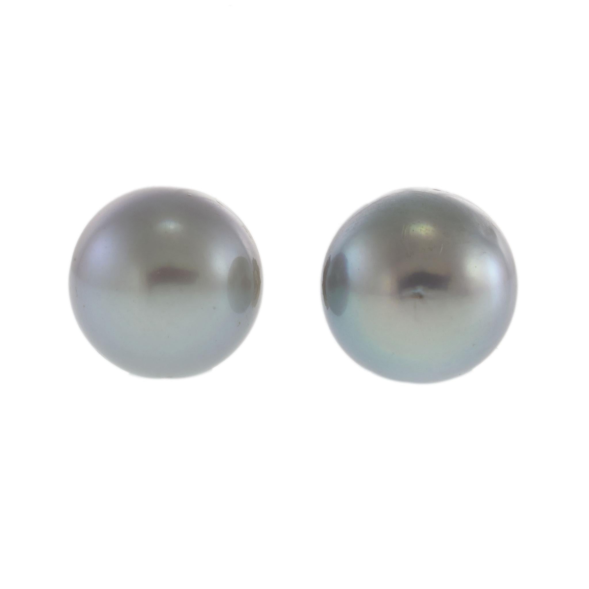 14KT White Gold Grey Tahitian Pearl Stud Earrings