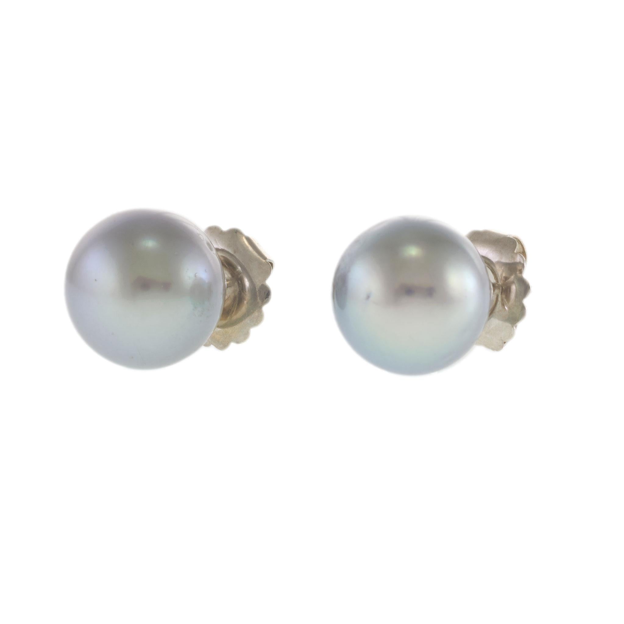 14KT White Gold Grey Tahitian Pearl Stud Earrings
