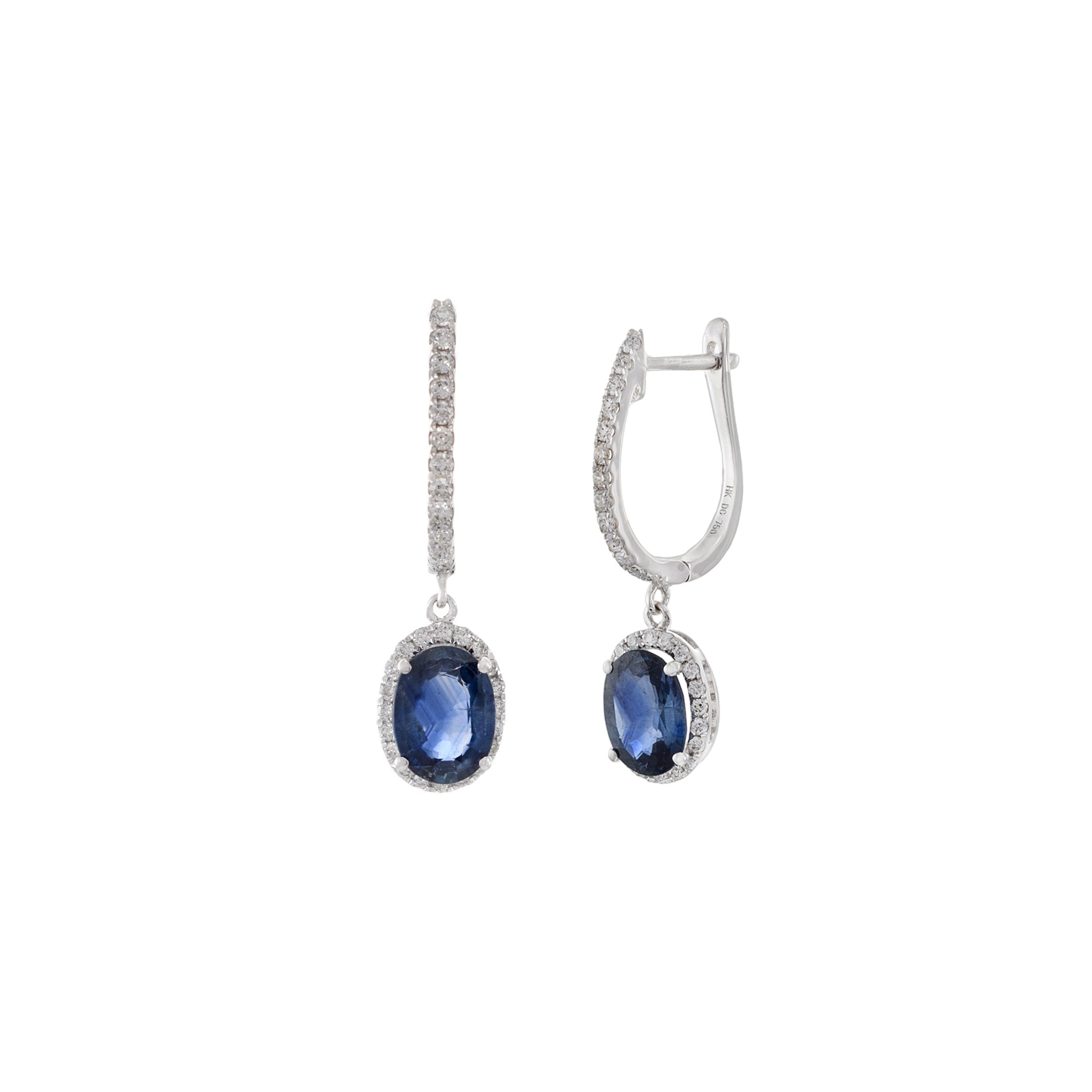 18KT White Gold Diamond And Blue Sapphire Drop Earrings