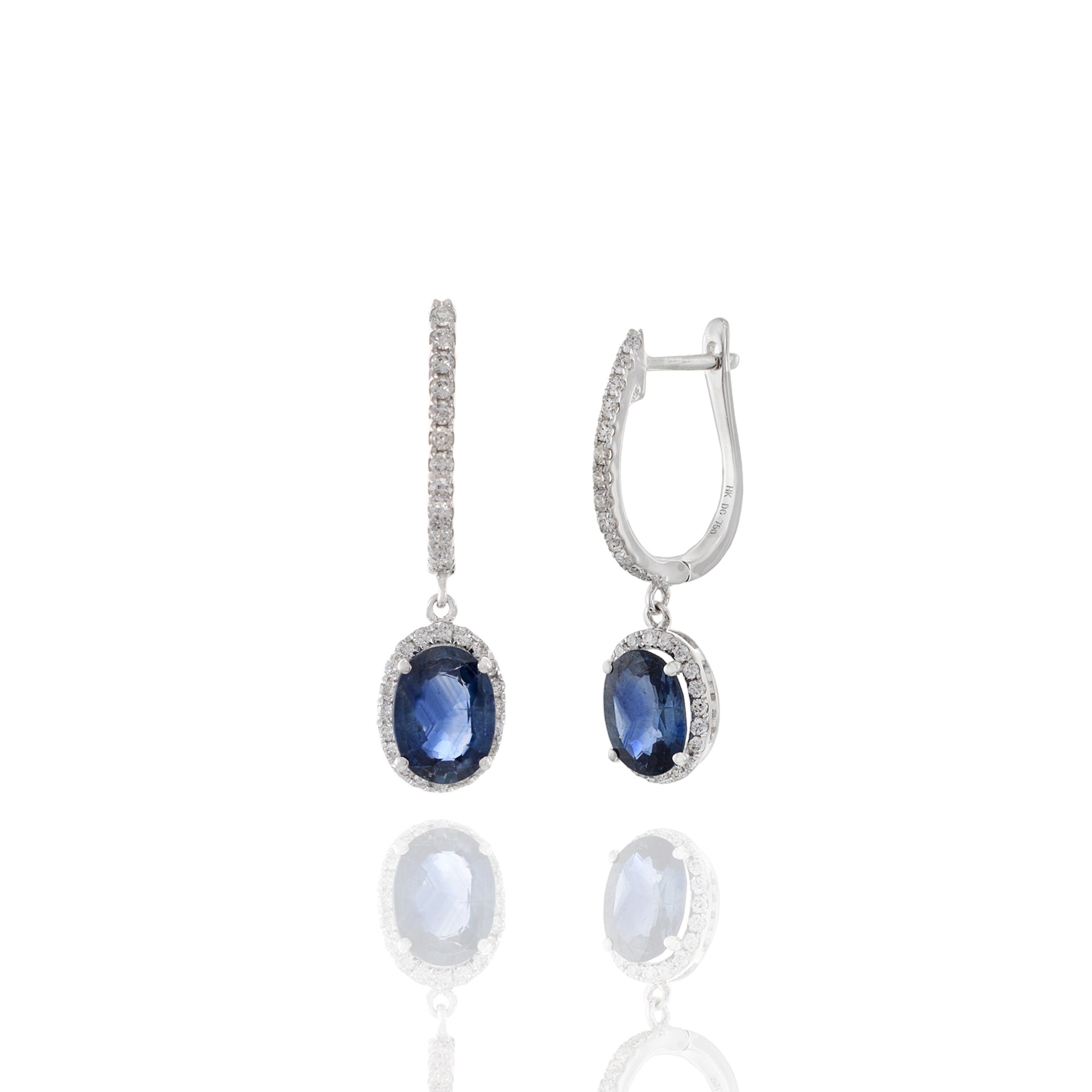 18KT White Gold Diamond And Blue Sapphire Drop Earrings