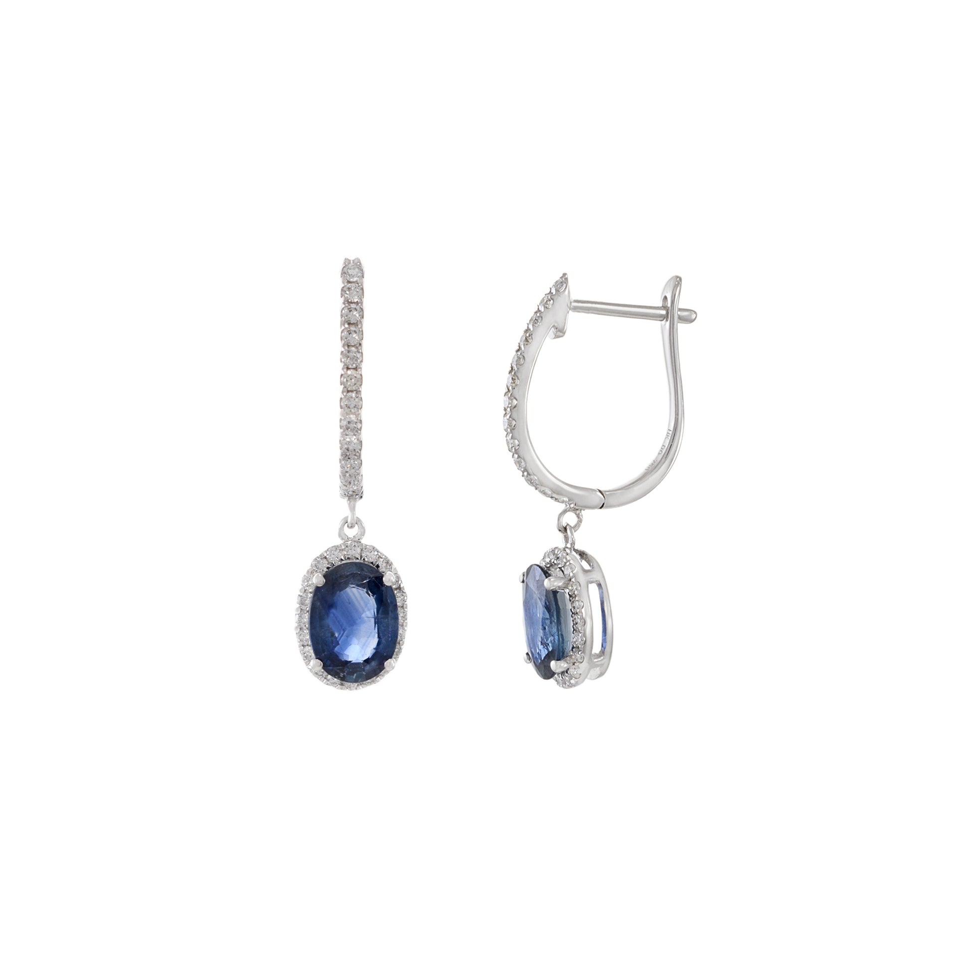 18KT White Gold Diamond And Blue Sapphire Drop Earrings