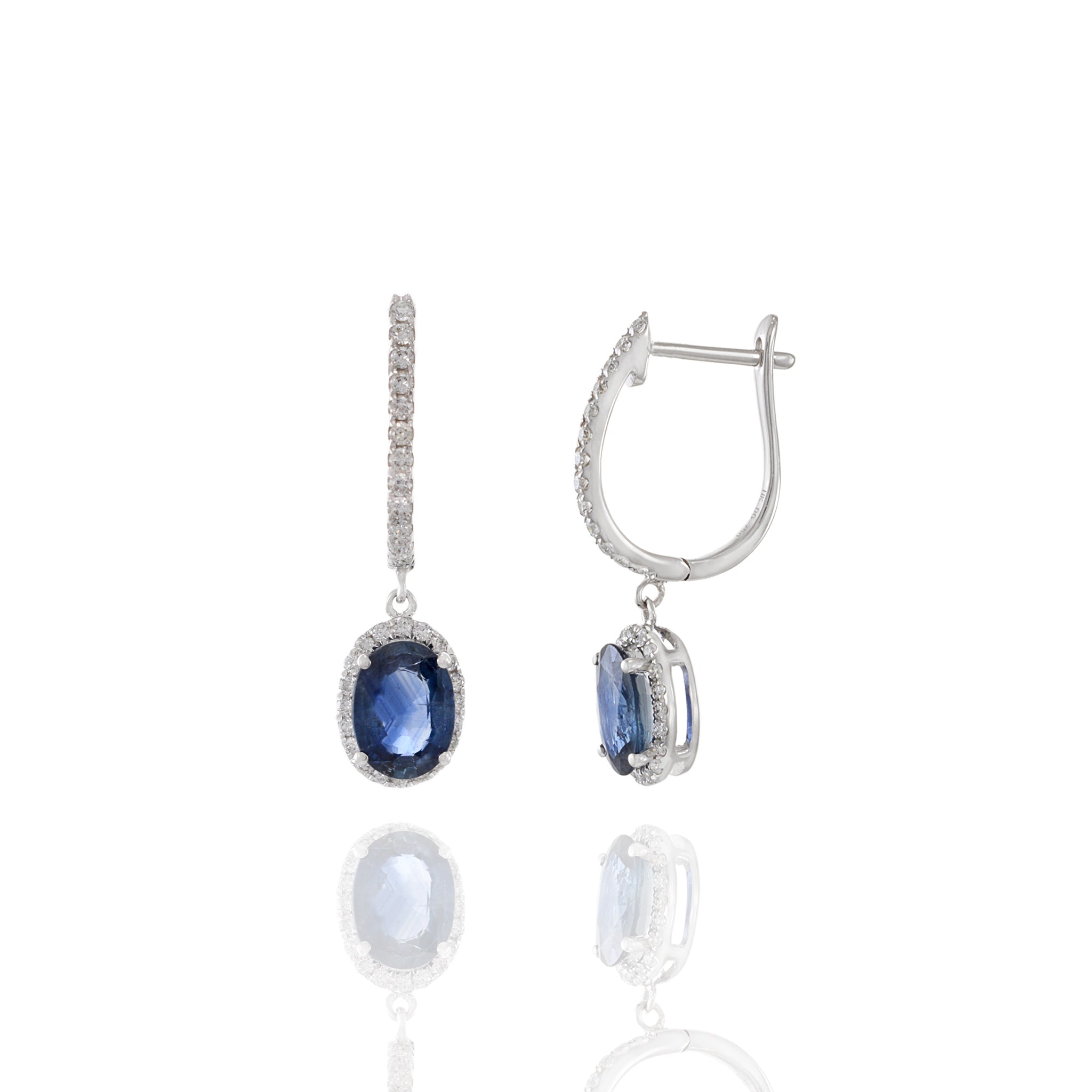 18KT White Gold Diamond And Blue Sapphire Drop Earrings