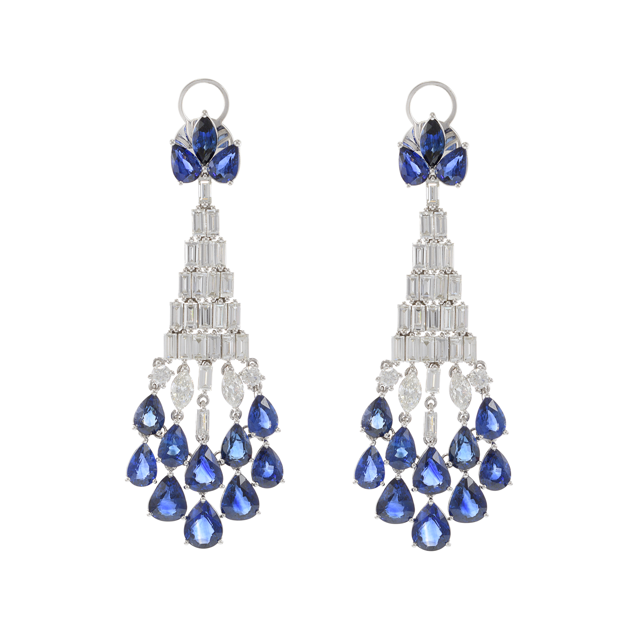 18KT White Gold Sapphire and Diamond Chandelier Earrings