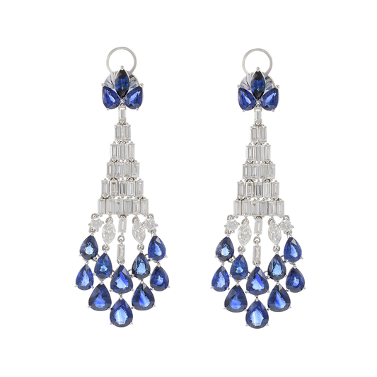 18KT White Gold Sapphire and Diamond Chandelier Earrings