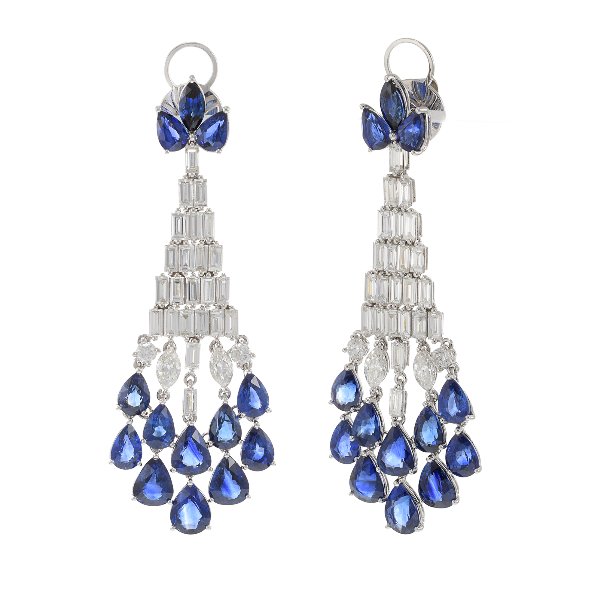 18KT White Gold Sapphire and Diamond Chandelier Earrings