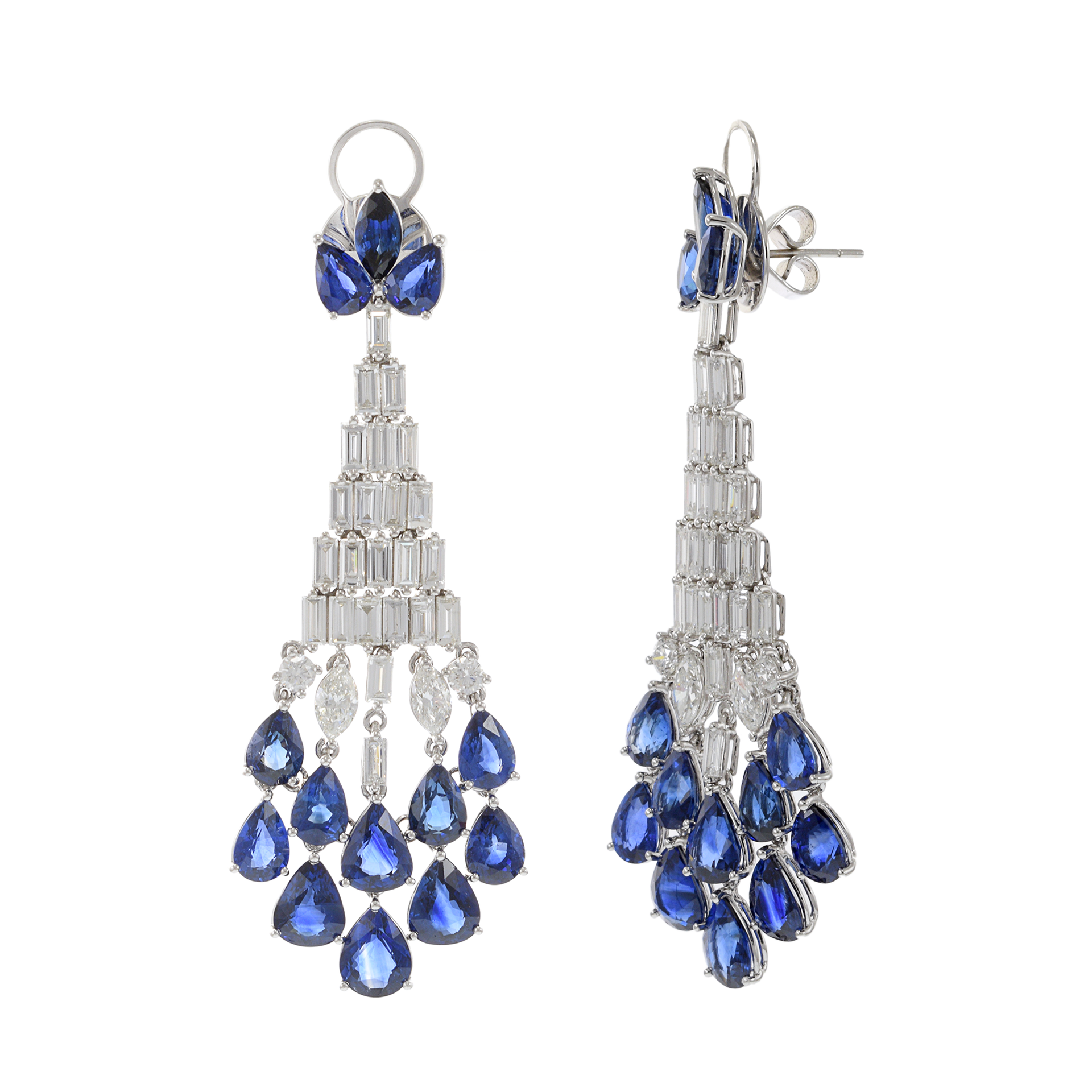 18KT White Gold Sapphire and Diamond Chandelier Earrings