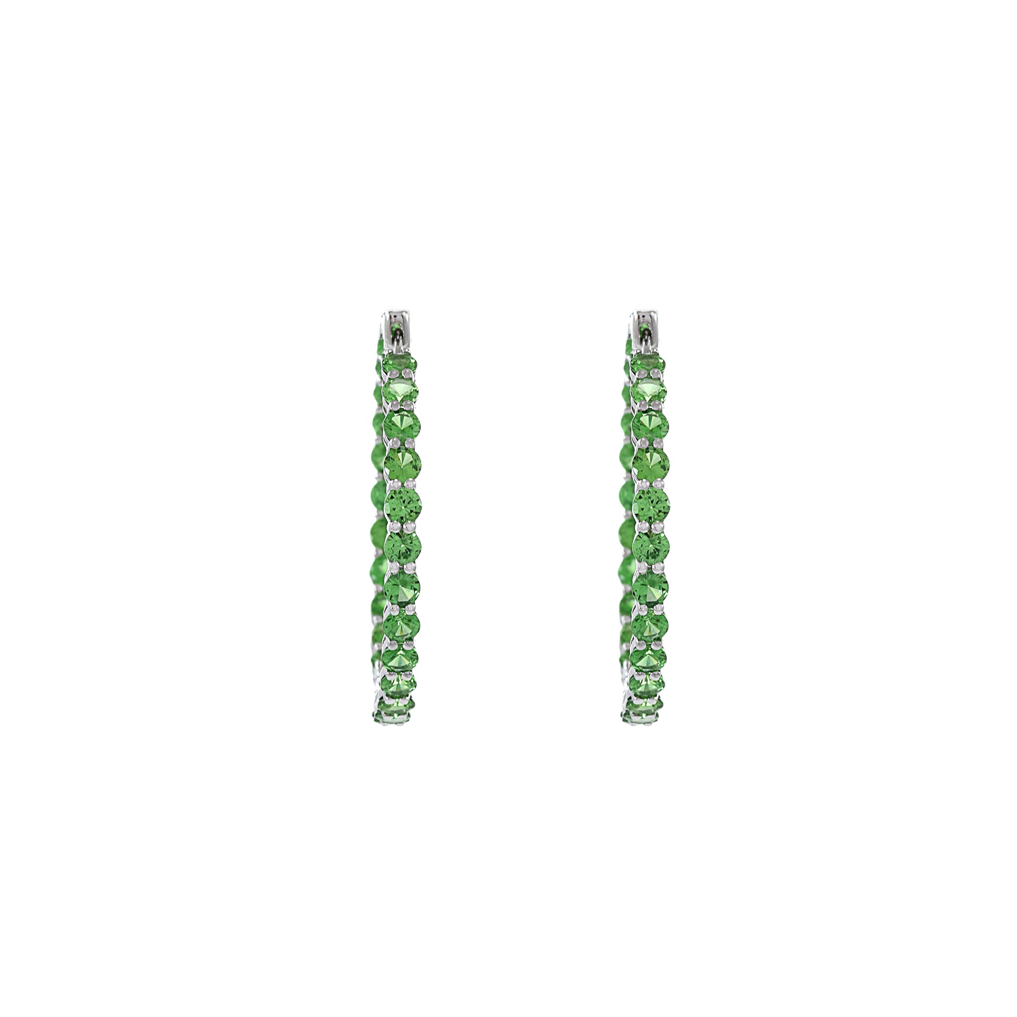 18KT White Gold Green Tsavorite Hoop Earrings