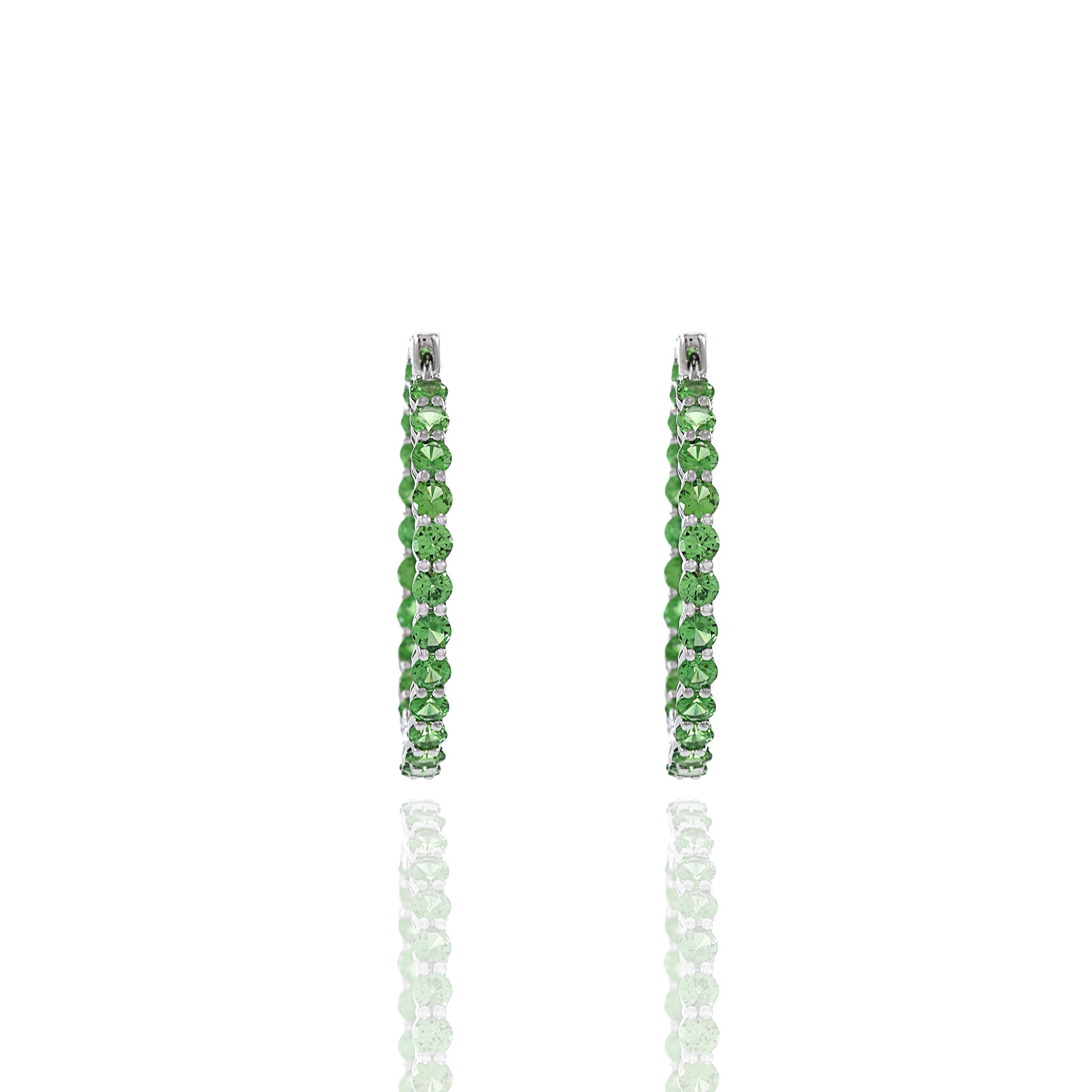 18KT White Gold Green Tsavorite Hoop Earrings