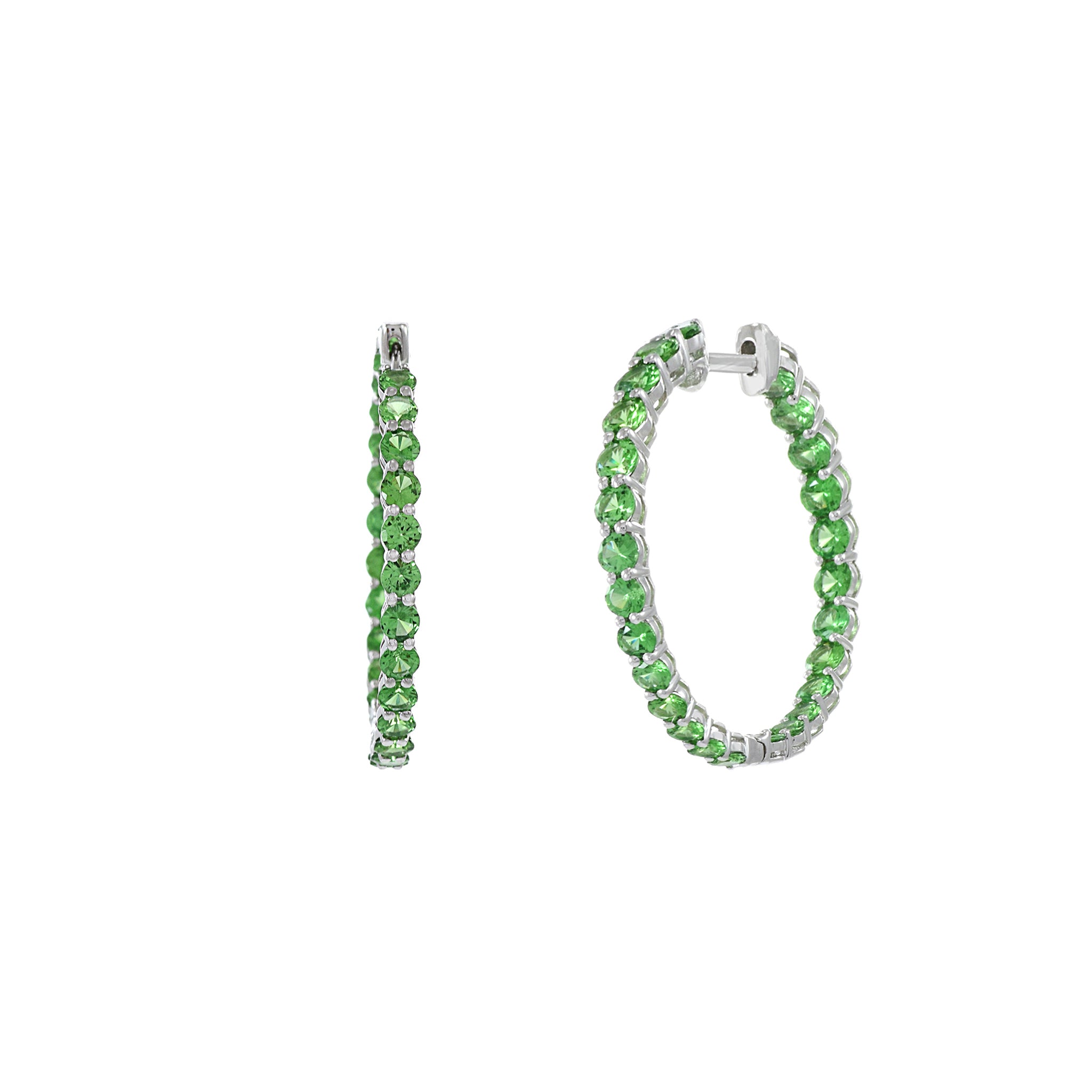 18KT White Gold Green Tsavorite Hoop Earrings