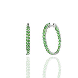 18KT White Gold Green Tsavorite Hoop Earrings