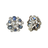 Antique Art Deco 14KT White Gold Sapphire and Diamond Disc Earrings
