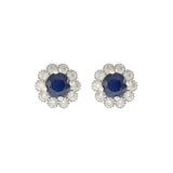 14KT White Gold Blue Sapphire and Diamond Halo Earrings