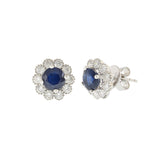 14KT White Gold Blue Sapphire and Diamond Halo Earrings