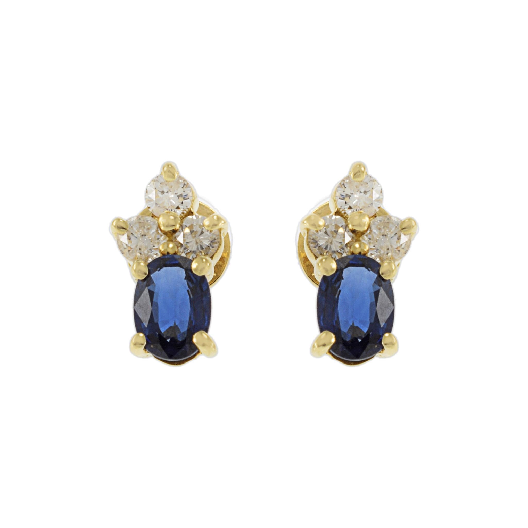 18KT Yellow Gold Blue Sapphire and Diamond Earrings