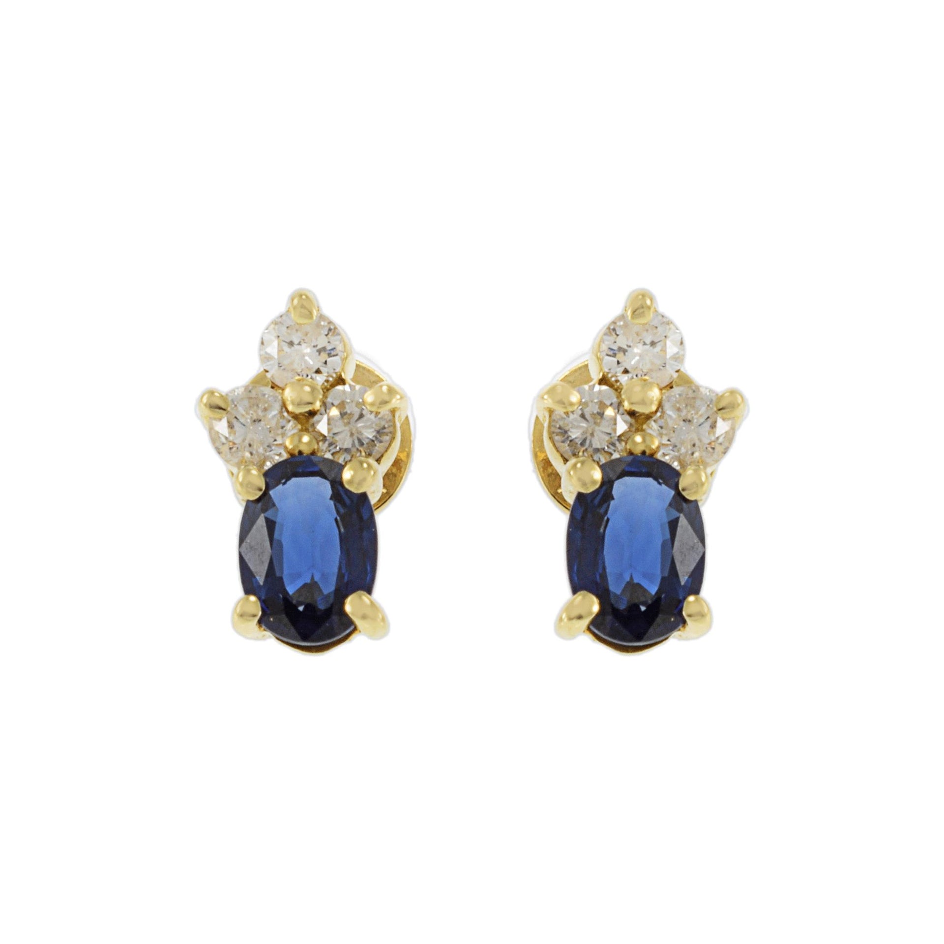 18KT Yellow Gold Blue Sapphire and Diamond Earrings