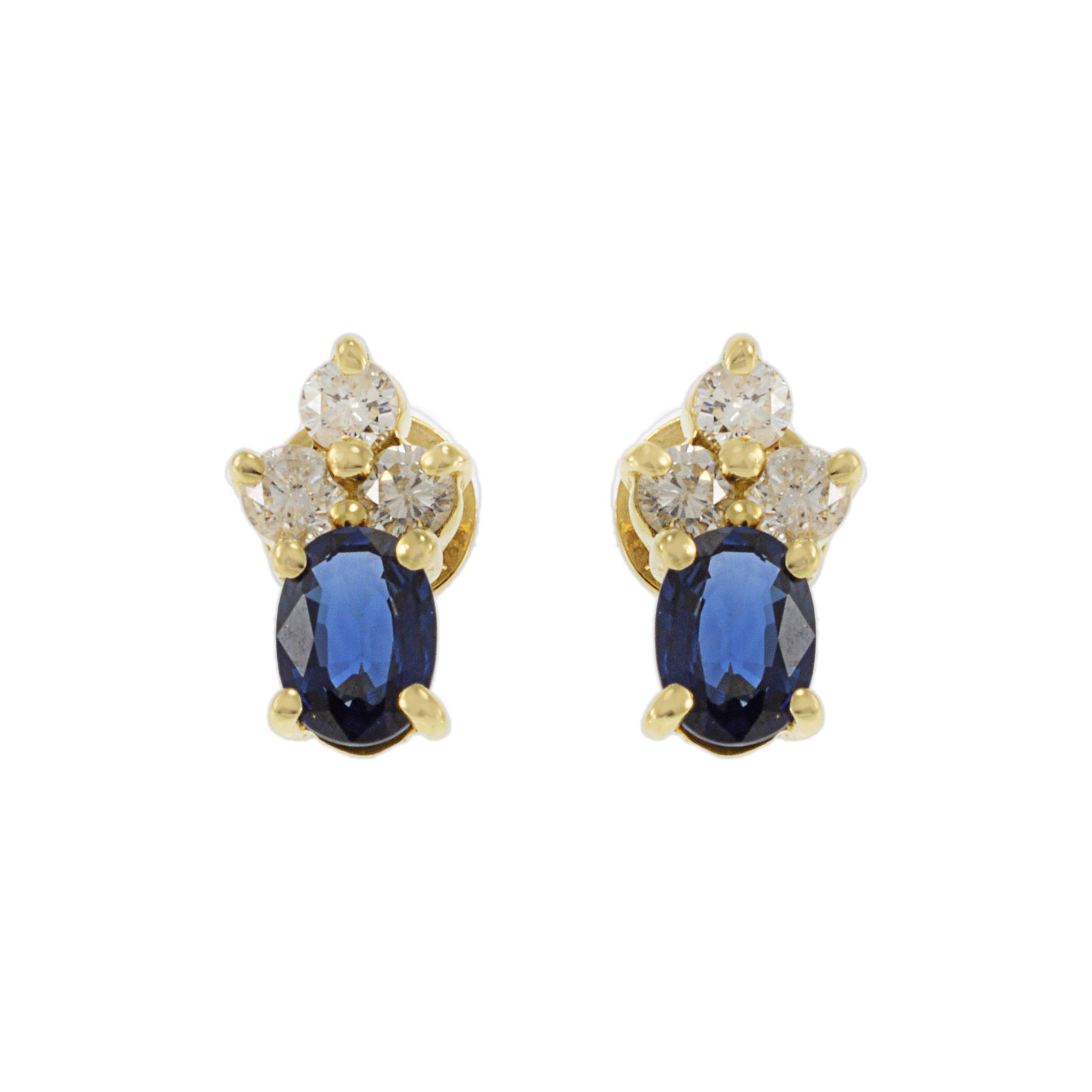 18KT Yellow Gold Blue Sapphire and Diamond Earrings