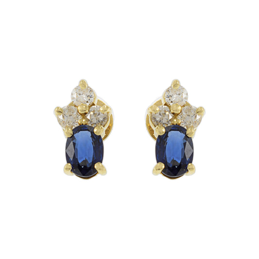 18KT Yellow Gold Blue Sapphire and Diamond Earrings