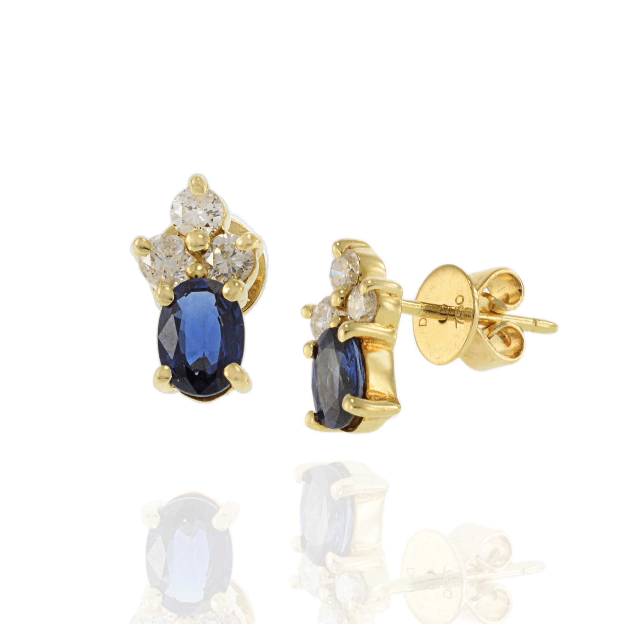 18KT Yellow Gold Blue Sapphire and Diamond Earrings