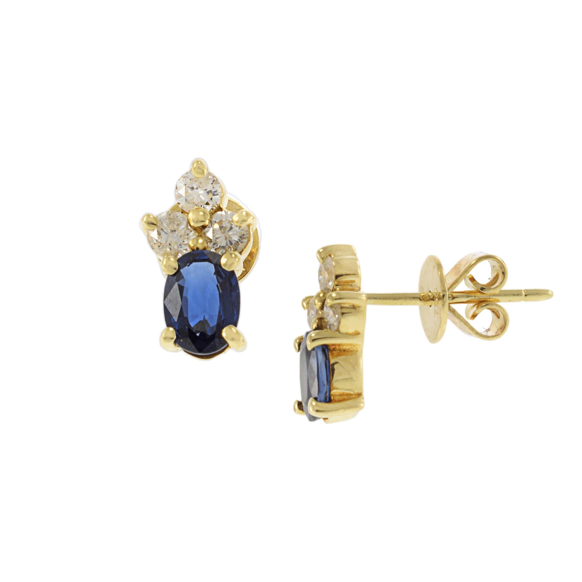 18KT Yellow Gold Blue Sapphire and Diamond Earrings