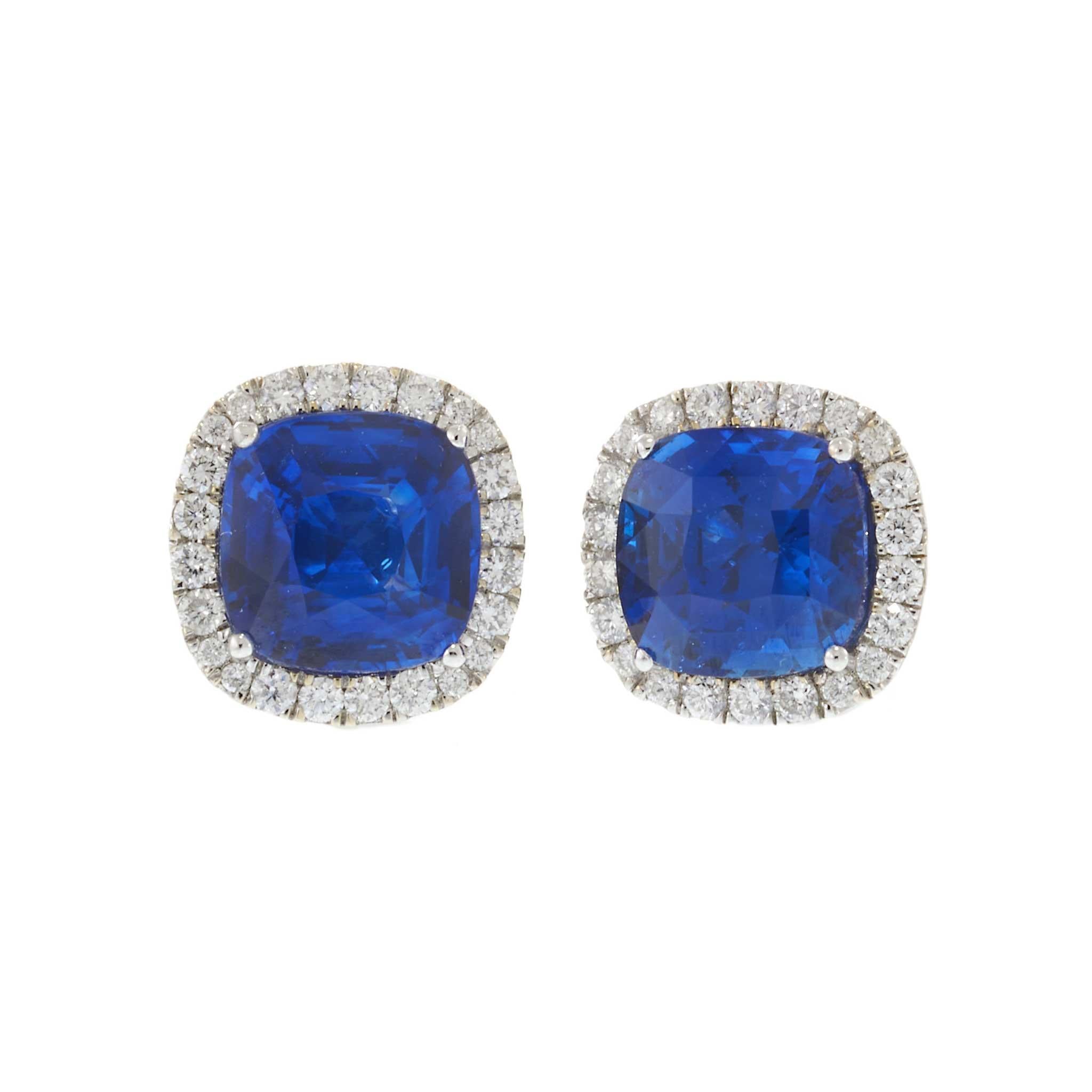 18KT White Gold Ceylon Blue Sapphire & Diamond Earrings – 9.22CTW