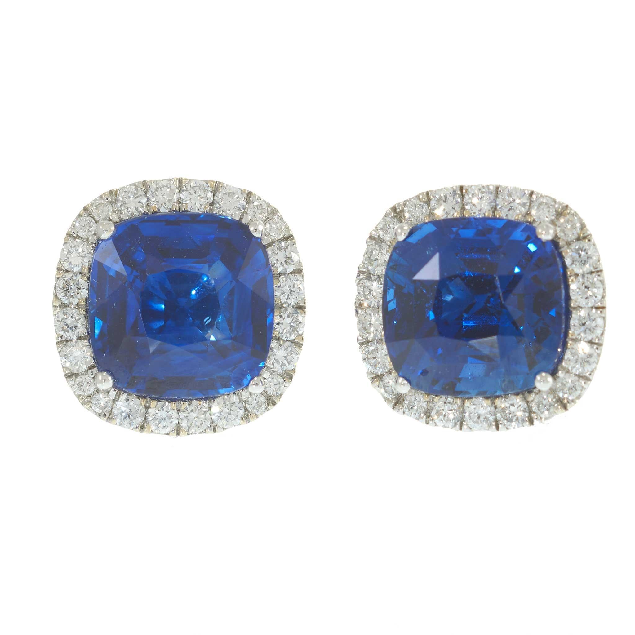 18KT White Gold Ceylon Blue Sapphire & Diamond Earrings – 9.22CTW