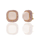 18KT Rose Gold Clip Earrings with Rose Quartz, Pink Sapphire, and Diamond Accents