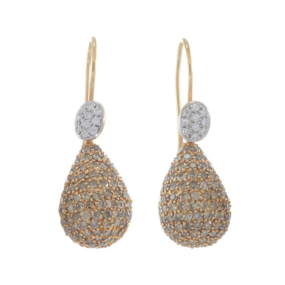 18KT Rose Gold Champagne and White Diamond Drop Earrings