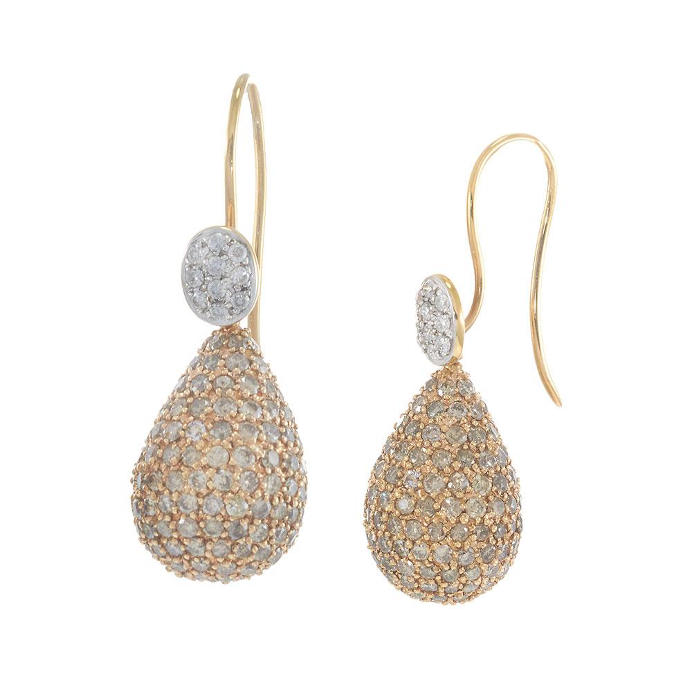 18KT Rose Gold Champagne and White Diamond Drop Earrings