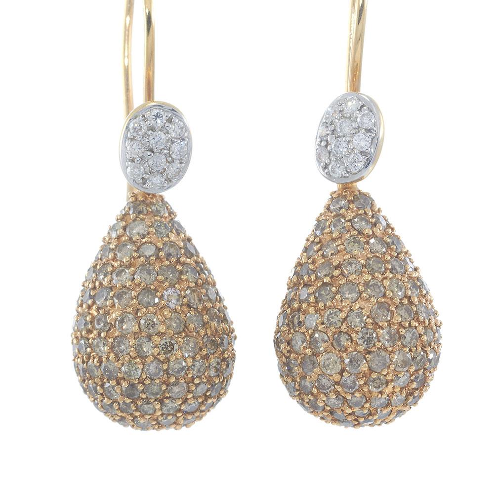 18KT Rose Gold Champagne and White Diamond Drop Earrings