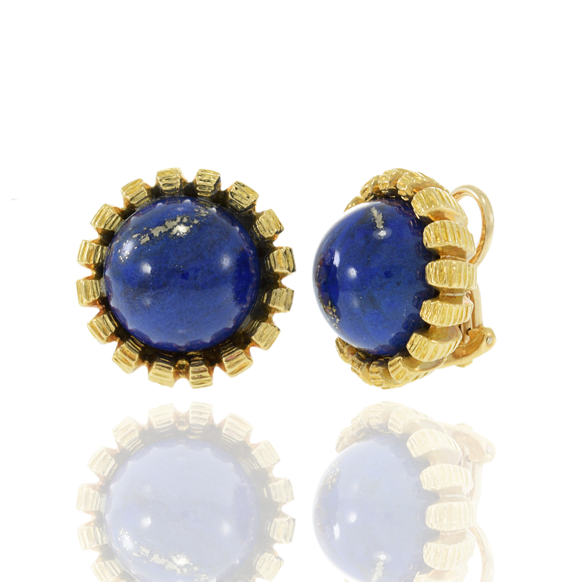 Estate 18KT Yellow Gold Natural Lapis Lazuli Earrings