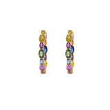 18KT Yellow Gold Multi Color Sapphire Hoop Earrings