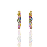 18KT Yellow Gold Multi Color Sapphire Hoop Earrings