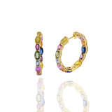 18KT Yellow Gold Multi Color Sapphire Hoop Earrings